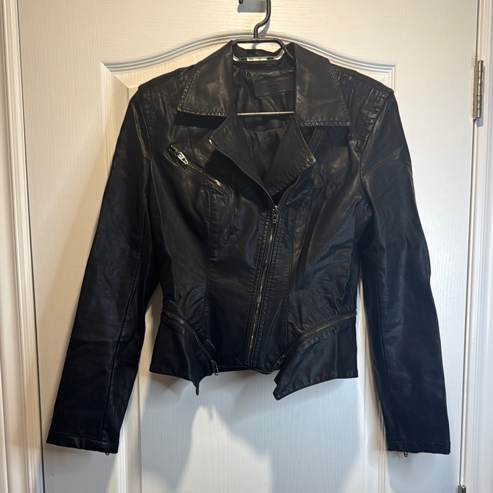 442 BLANKNYC Women’s Black Vegan Leather Moto Jacket Zip Accent Biker Style